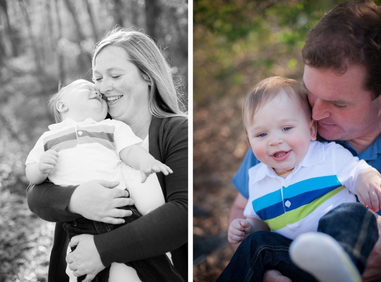 Mother and father snuggling son