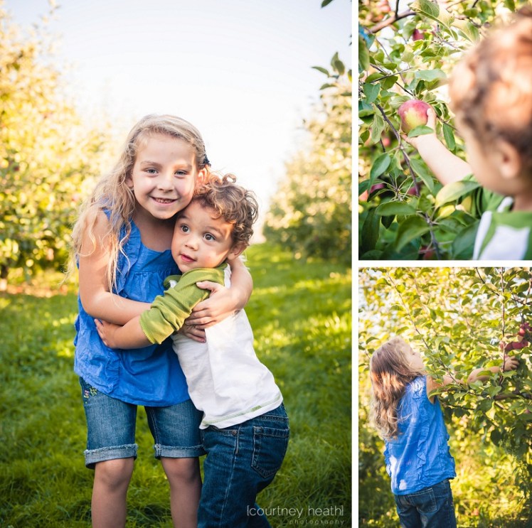 Brother and sister at apple orchard