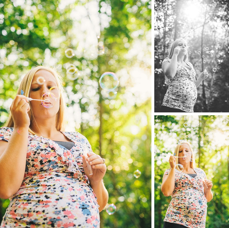 Pregnant mother playing with bubbles