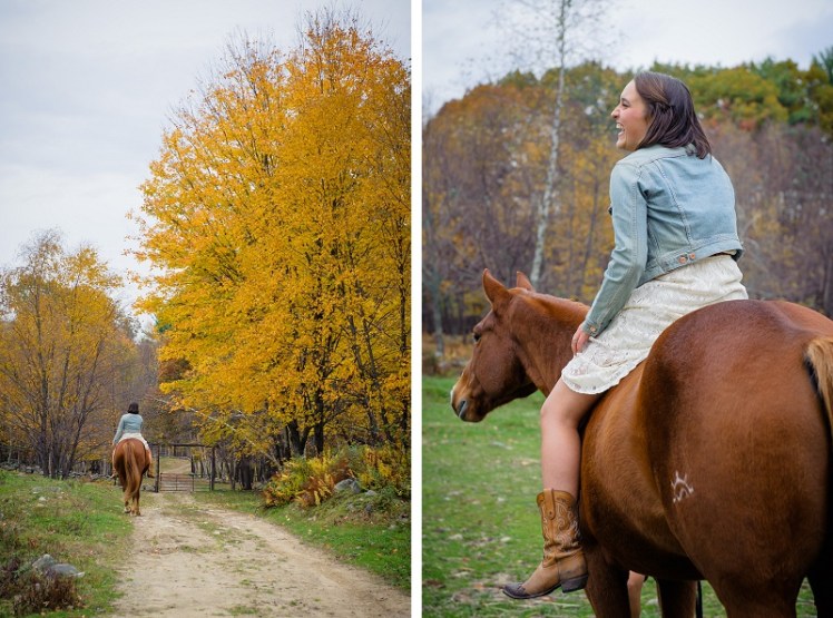 Girl riding her horse and laughing