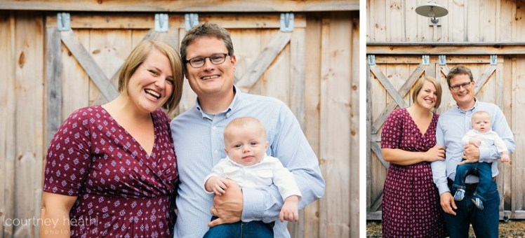 family in front of barn door