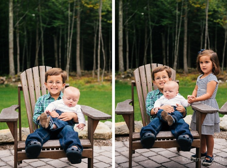 children sitting in Adirondack chair